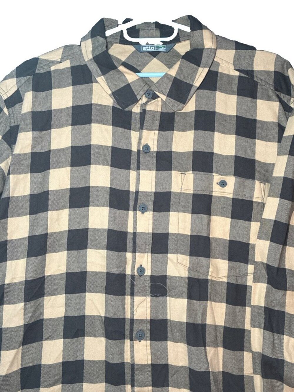 Stio Vast Plaid Flannel Button Down Shirt Men XL Tan Brown Black Check FW24VAST3